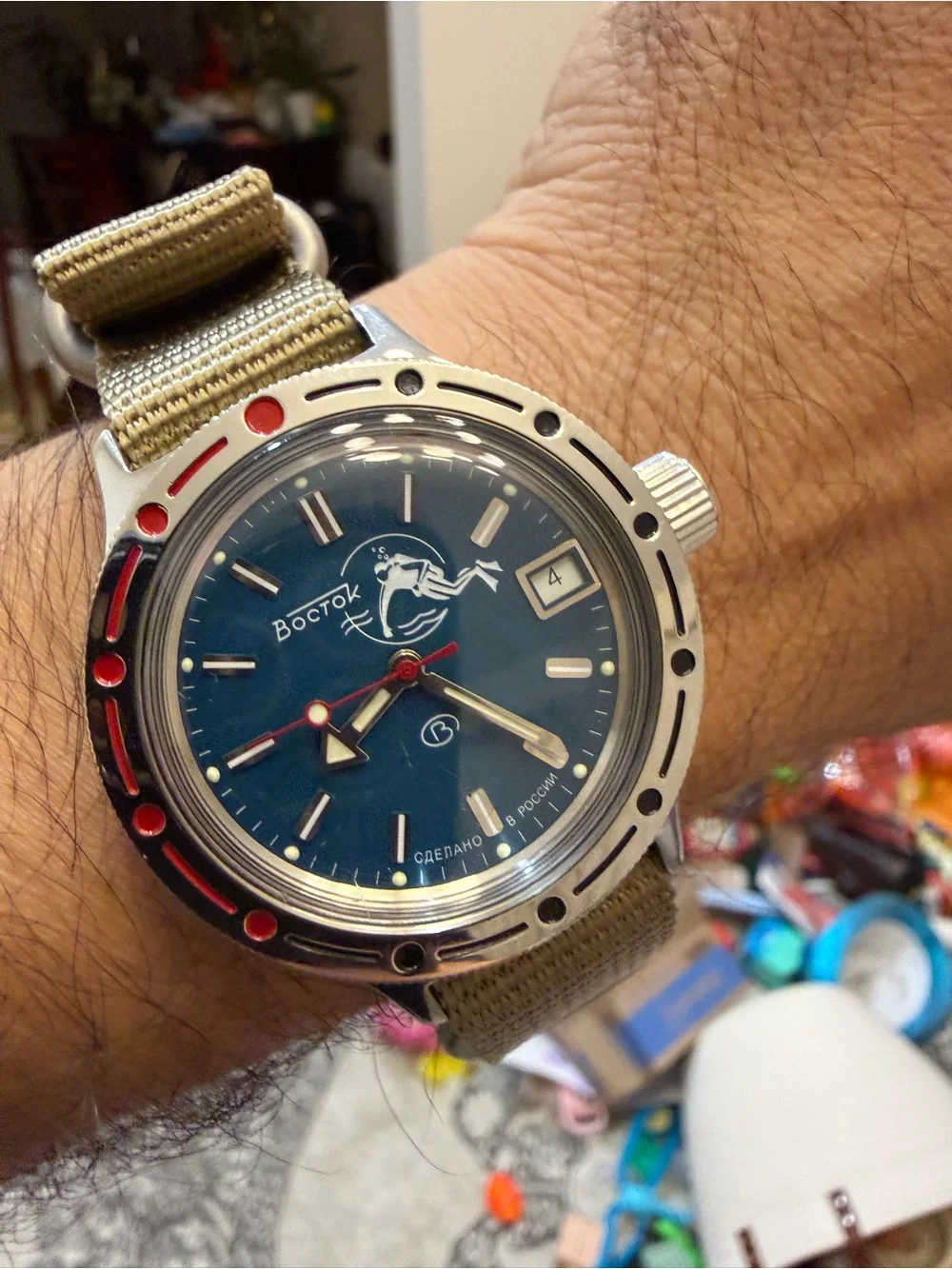 Vostok Amphibia 420059 Scuba Dude Automatic 200m Diver Watch Teal/Olive Dial